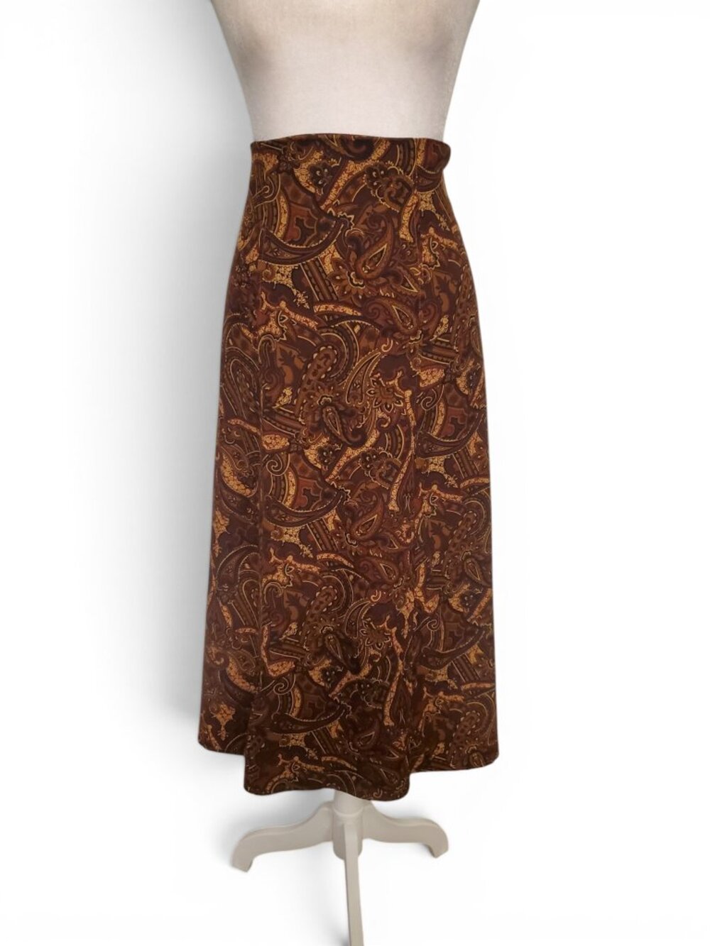 Vintage 90s Grunge Whimigoth Brown Paisley Floral Maxi Skirt Size Large Petite